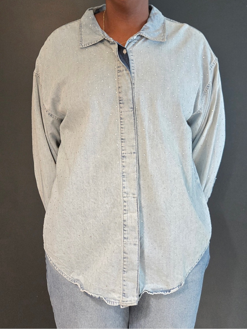 good american | denim diamond shirt | 2XL | button down | rhinestone - Picture 4 of 8